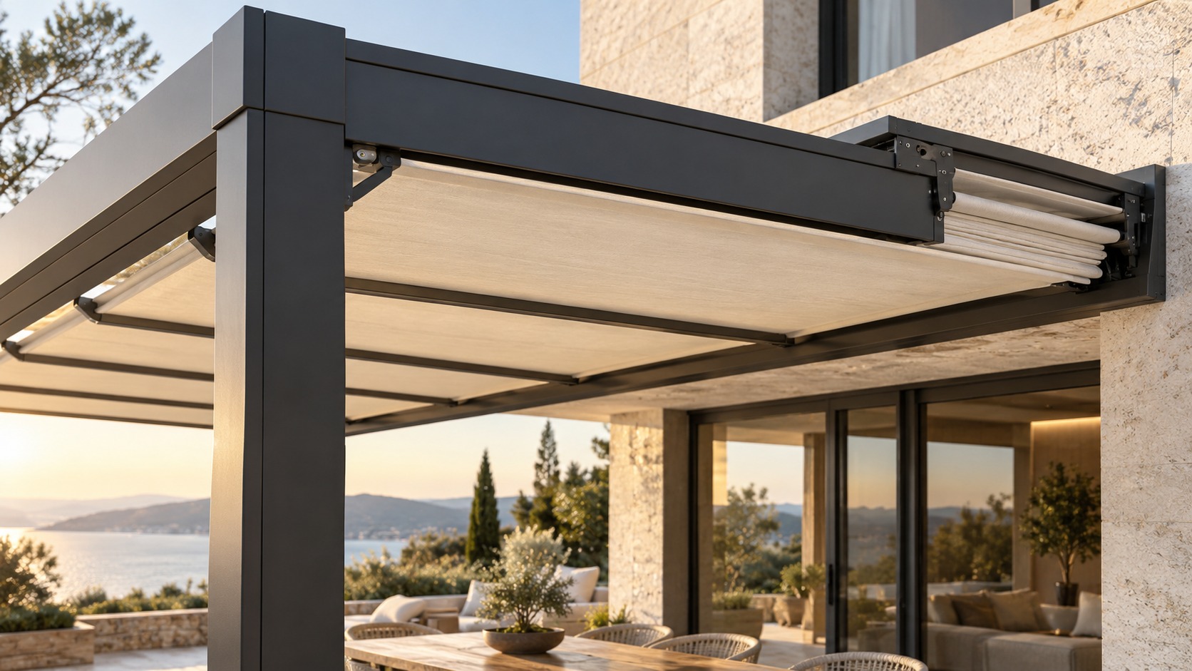 Pergola Sistemi detay renderı — temsili sistem görseli
