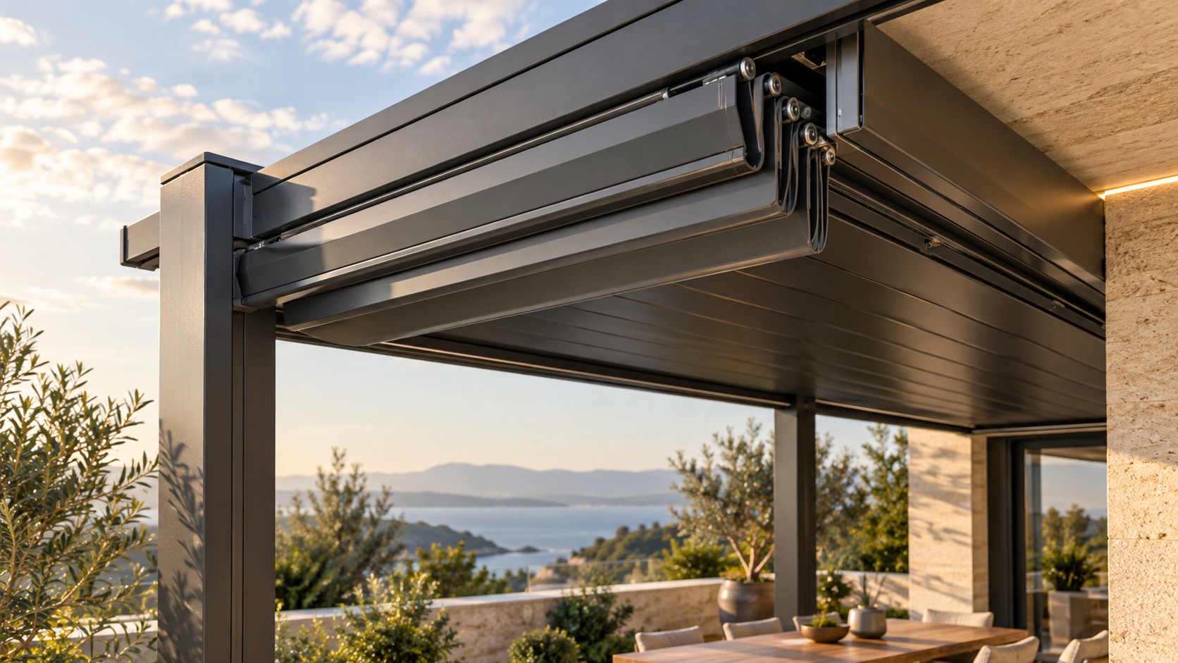 Rolling Roof Sistemi detay renderı — temsili sistem görseli